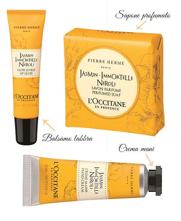 L'Occitane Pierre Hermé Jasmin Immortelle Neroli - balsamo labbra, crema mani, sapone profumato